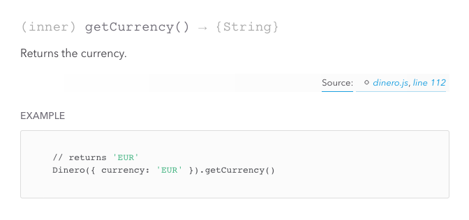 Documentation for the Dinero.getCurrency method